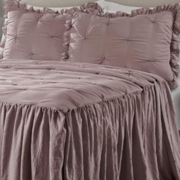 Mauve Queen Size Bed Bedspread Shams Set Soft Neutral Lavender Pink Cottage Chic - Picture 2 of 10